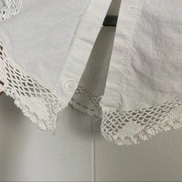 Vintage Off White Annie Cotton Crochet Edge Fabric Button Back Lace Collar - Picture 13 of 15